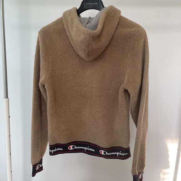 Champion Big C Sherpa Beige kangaroo pockets half zip up Hoodie - Picture 5 of 11